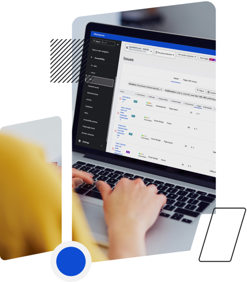 Person typing on a laptop viewing their website issues in the Siteimprove platform.
