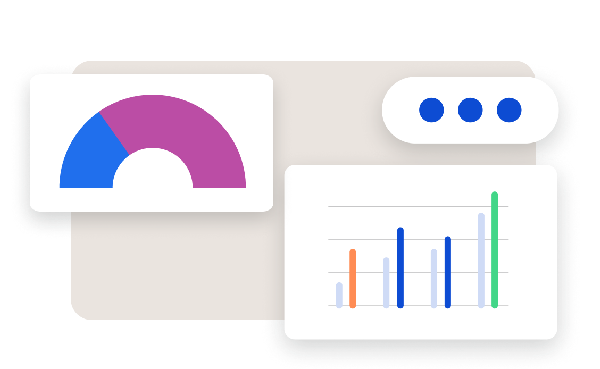 Dashboard visuals with speedometer gauge and multicolor bar chart for data-driven decision making