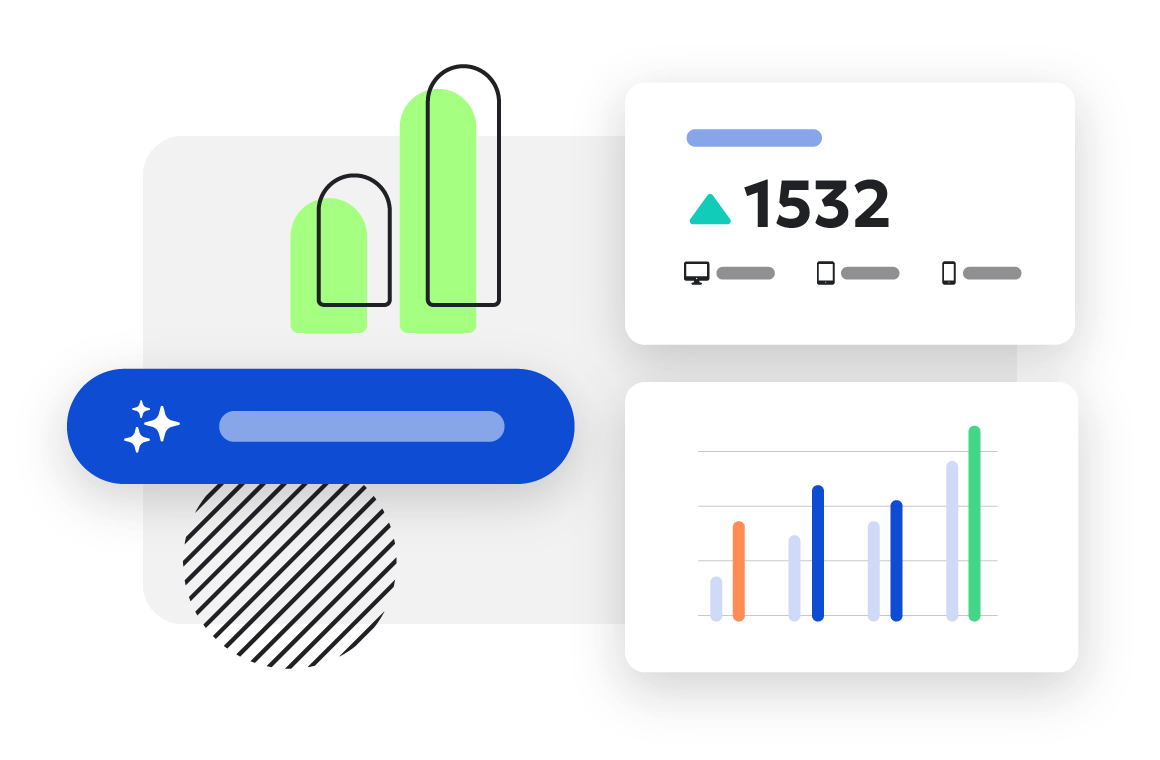 Data visualization with bar chart and metric showing 1532 increase.