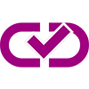 Plum icon of a link with a checkmark inside it.