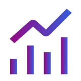 Gradient icon of a bar graph with a line above it going up exponentially.