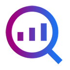 Gradient icon of a magnifying glass with 3 bars inside of it.