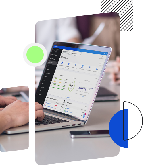 Person typing on a laptop looking at the SEO overview in Siteimprove platform.